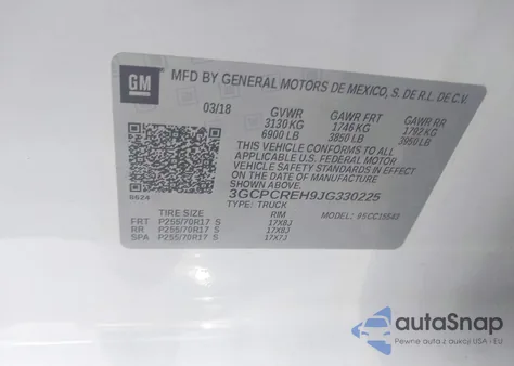 2018 Chevrolet Silverado 1500 1Lt z USA, uszkodzony, nr VIN 3GCPCREH9JG330225